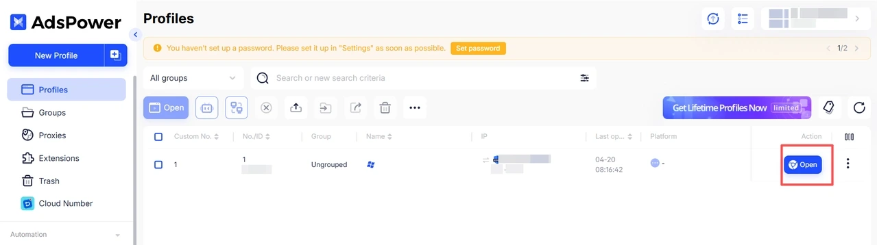 Open AdsPower Browser Profile